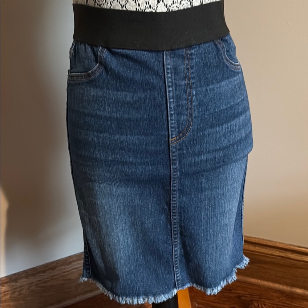 Karen Kane Blue Black Pencil Skirt Casual Knee-Length